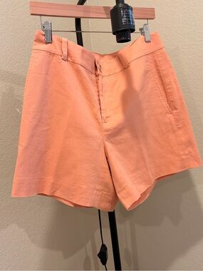 Vince Coral High-Waist Linen-Blend Shorts